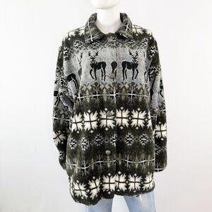 Sunbuster Reindeer Fair Isle Fleece Jacket Size L Oversized Cabincore Mountains